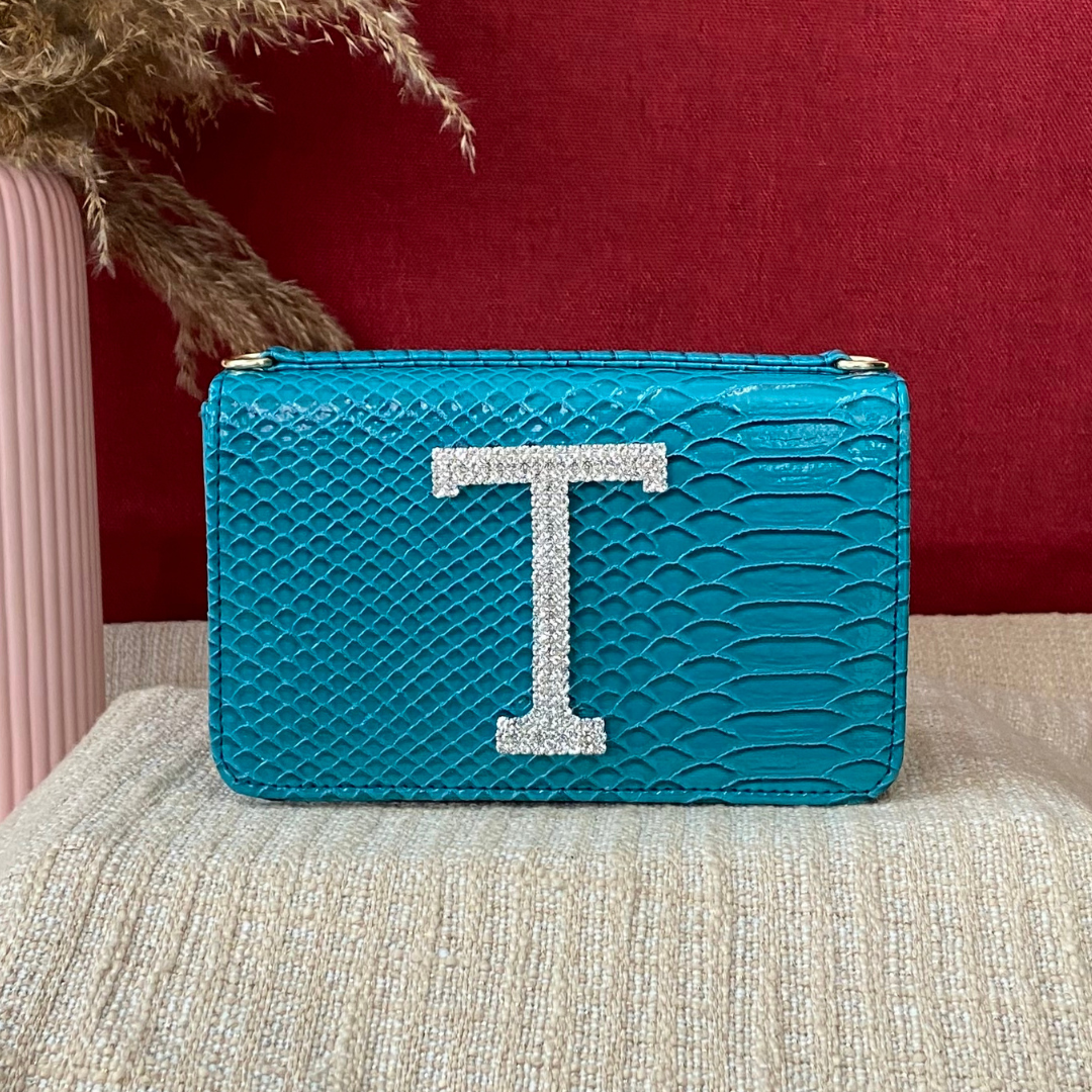 Aqua Blue Green Croc Embossed Box Style Waist Bag Phone Size