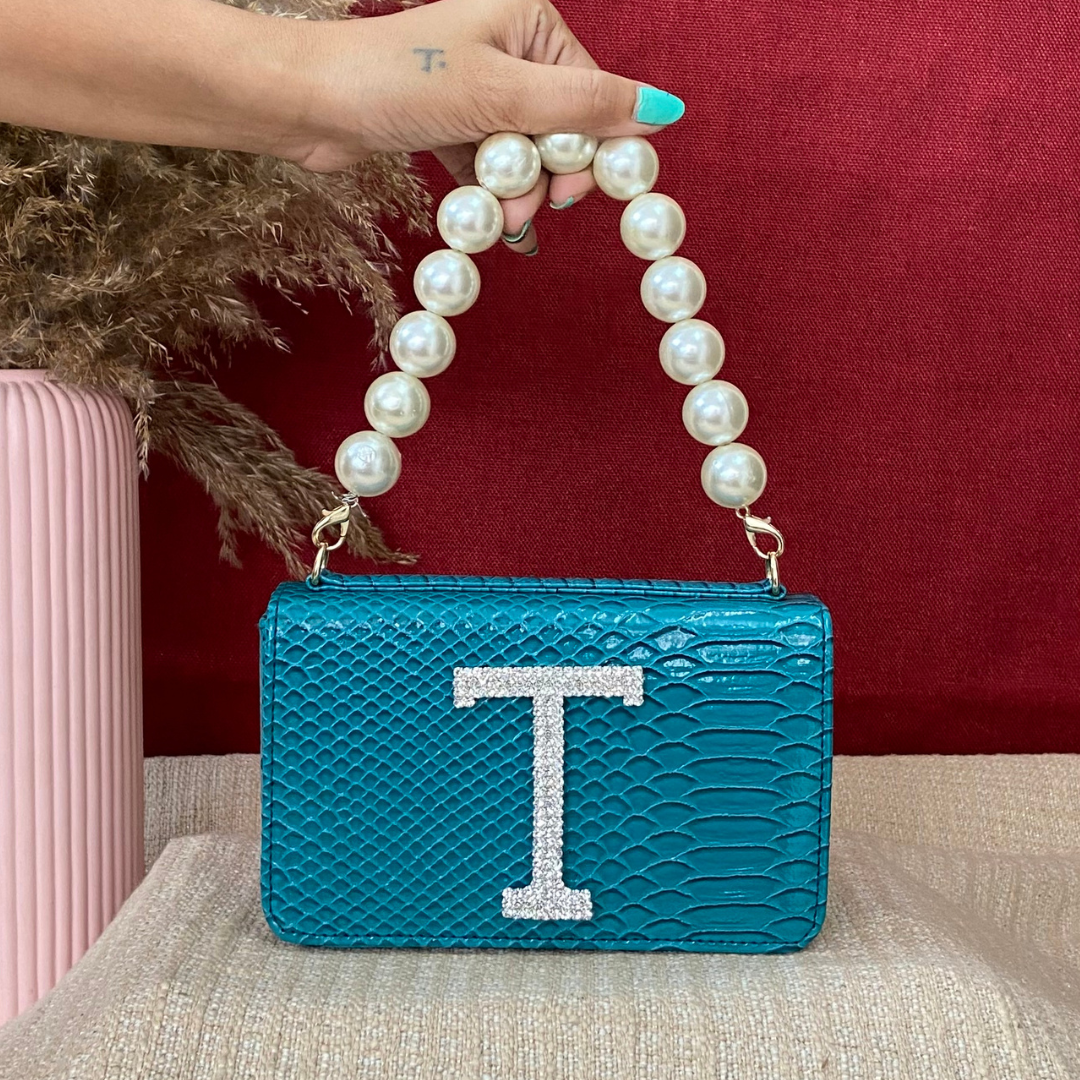 Aqua Blue Green Croc Embossed Box Style Waist Bag Phone Size