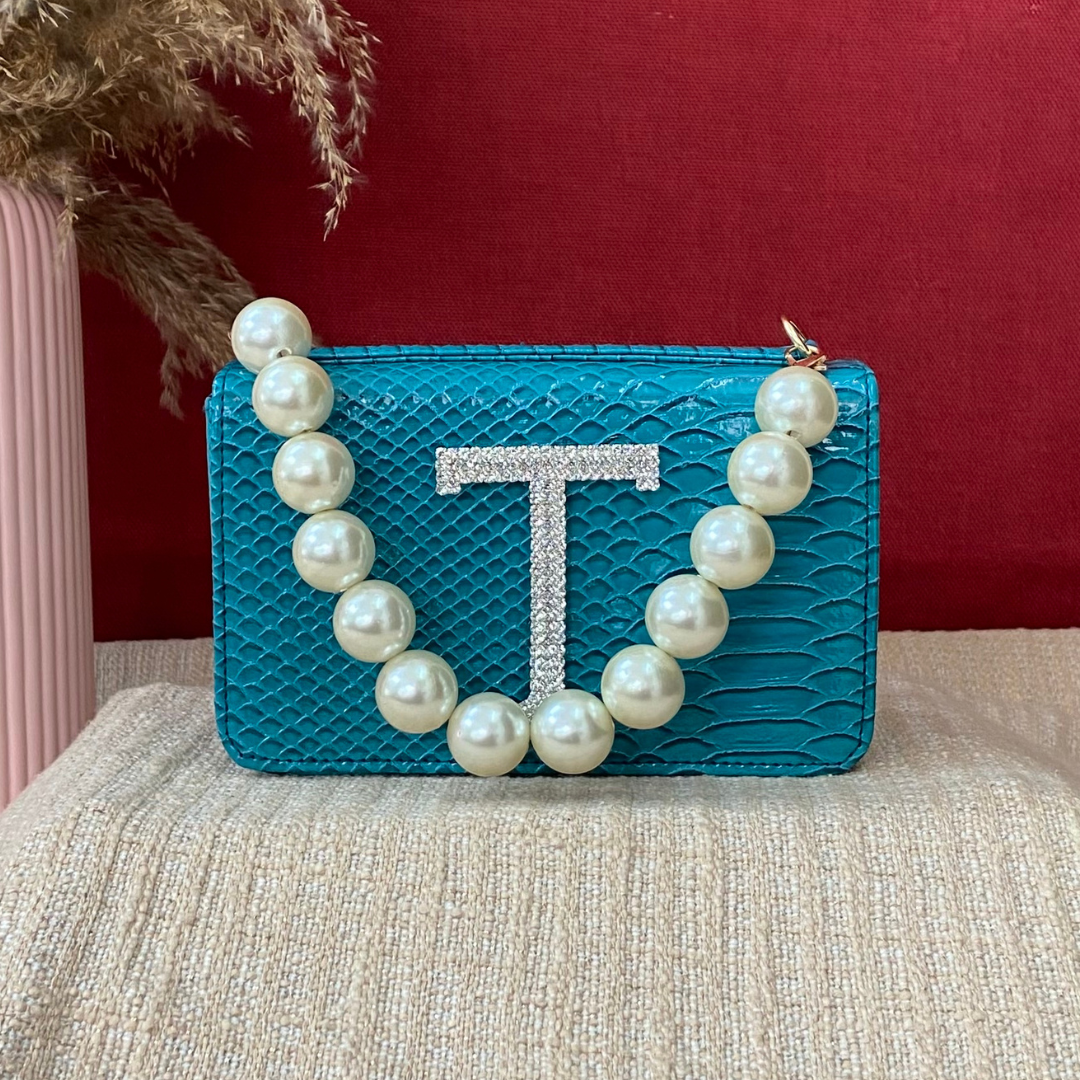 Aqua Blue Green Croc Embossed Box Style Waist Bag Phone Size