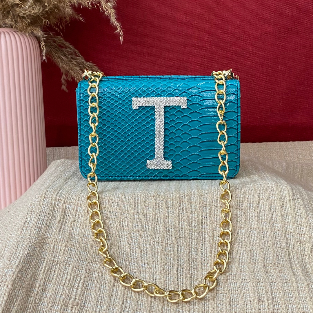 Aqua Blue Green Croc Embossed Box Style Waist Bag Phone Size