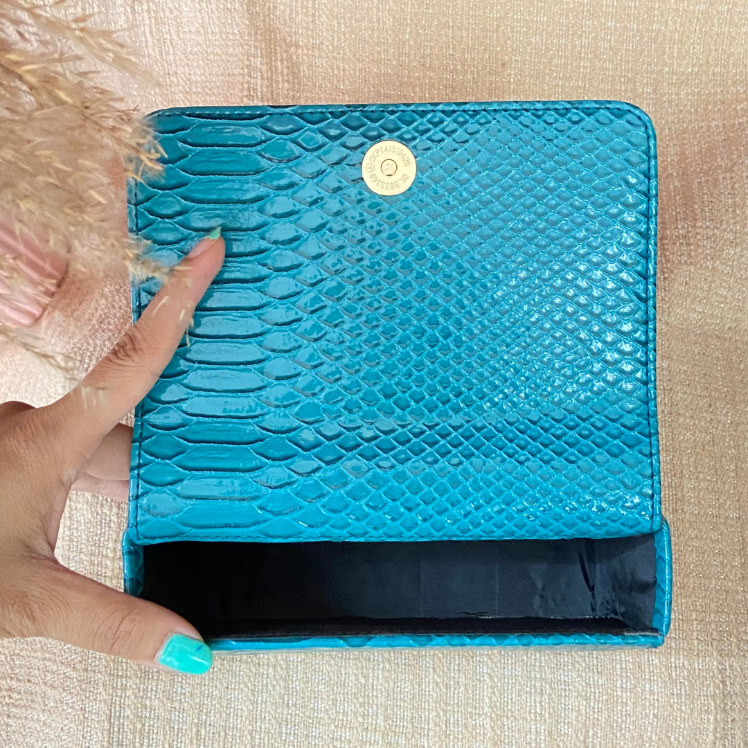 Aqua Blue Green Croc Embossed Box Style Waist Bag Phone Size