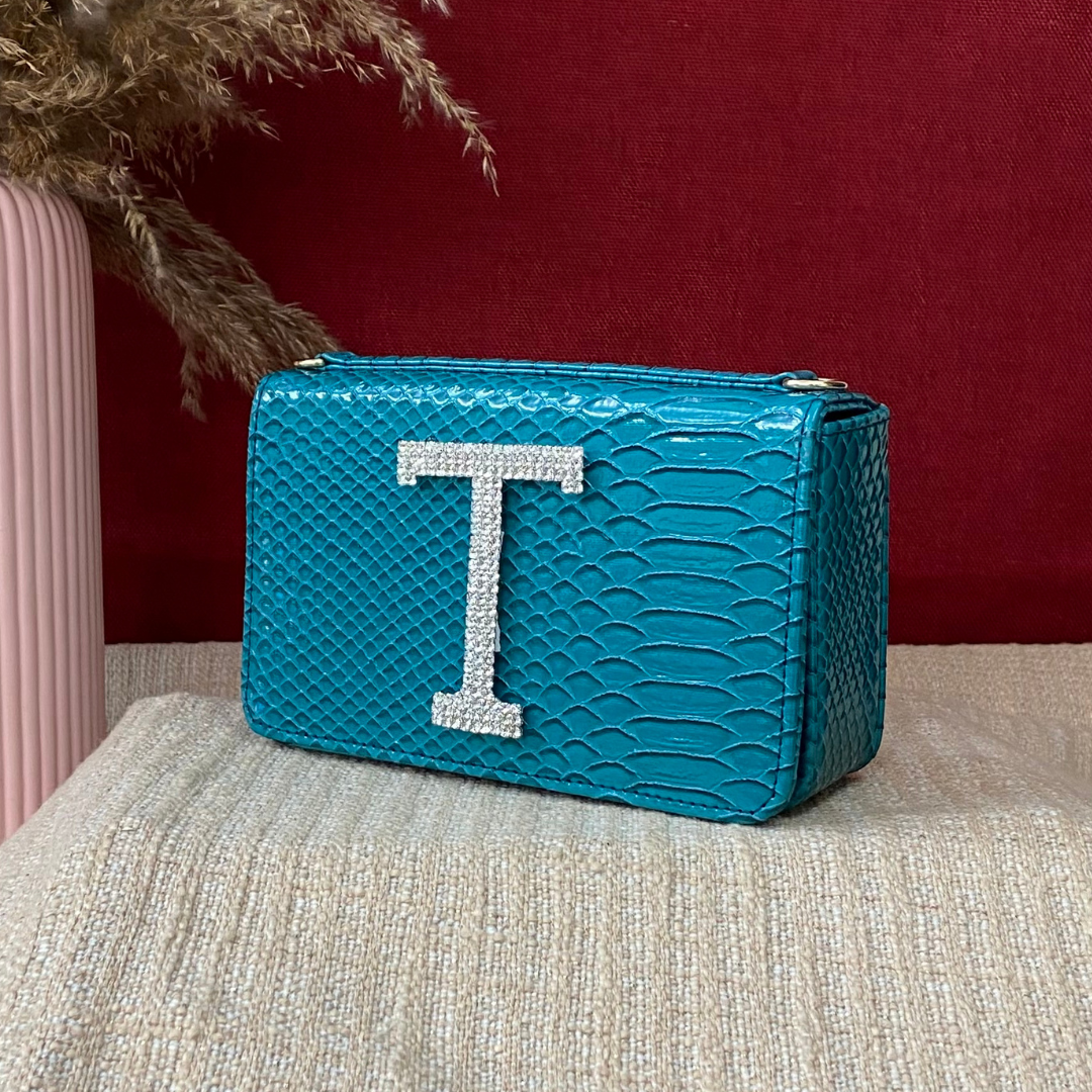 Aqua Blue Green Croc Embossed Box Style Waist Bag Phone Size