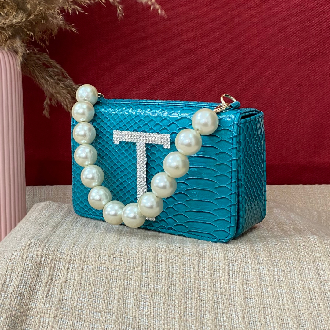 Aqua Blue Green Croc Embossed Box Style Waist Bag Phone Size