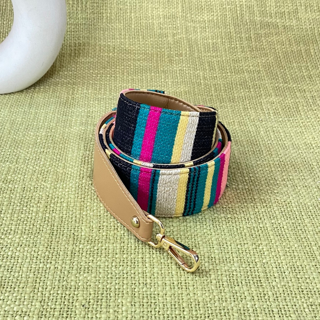 Beige Colorful Stripes Shoulder Strap
