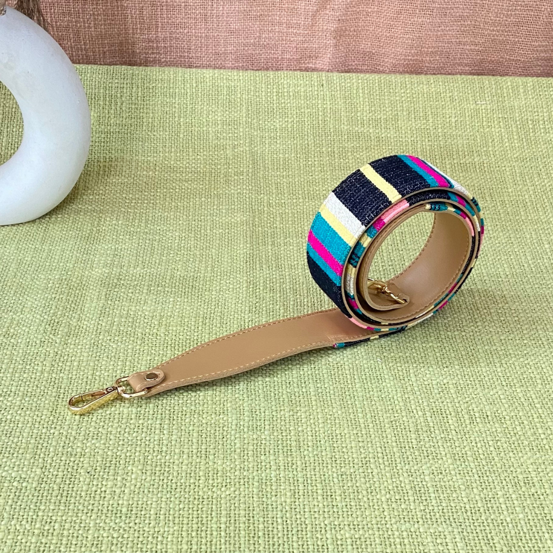 Beige Colorful Stripes Shoulder Strap