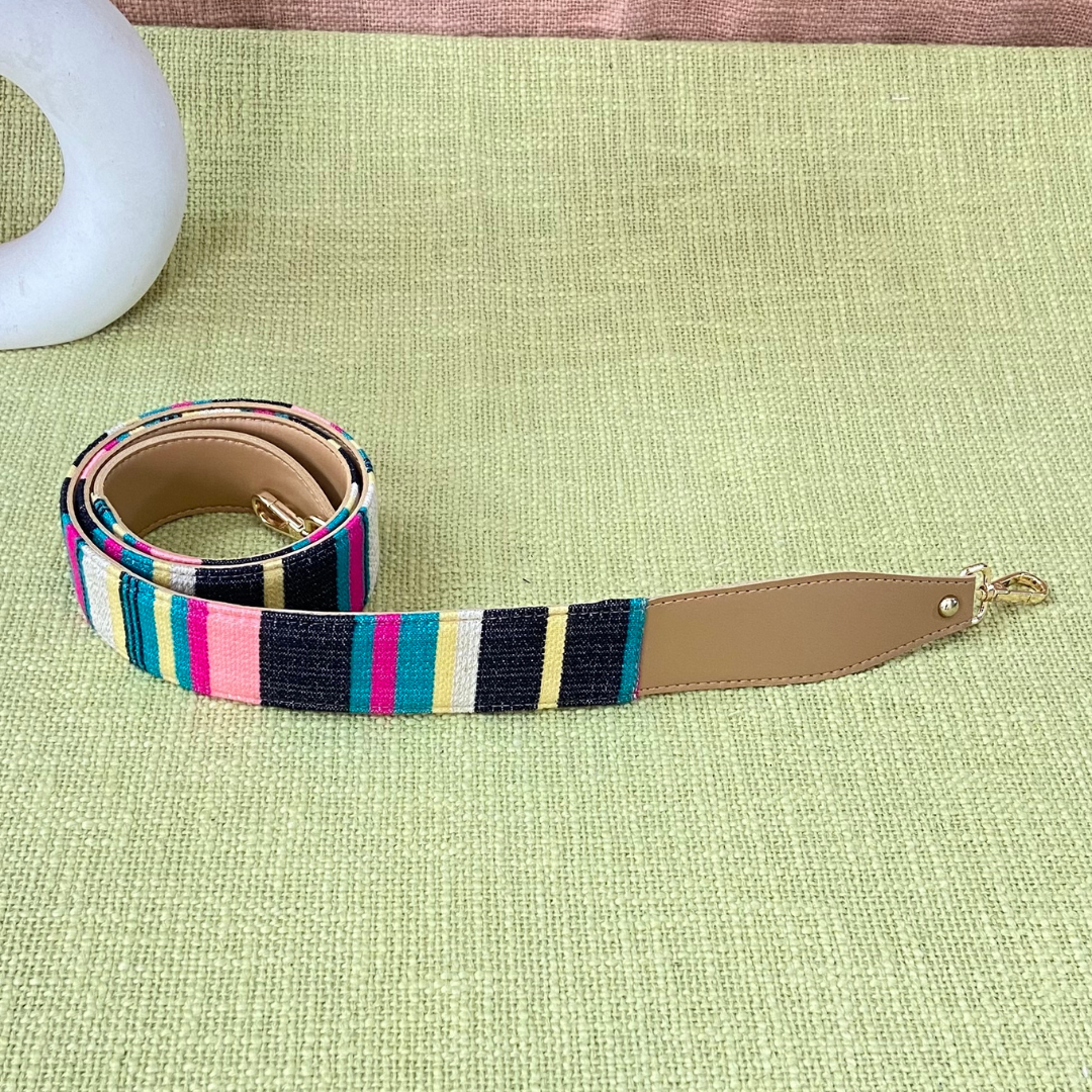 Beige Colorful Stripes Shoulder Strap