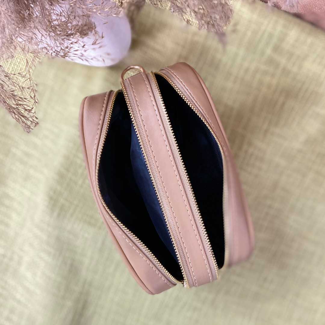 Beige Dual Compartment with Colourful Lines Belt + Wallet Combo