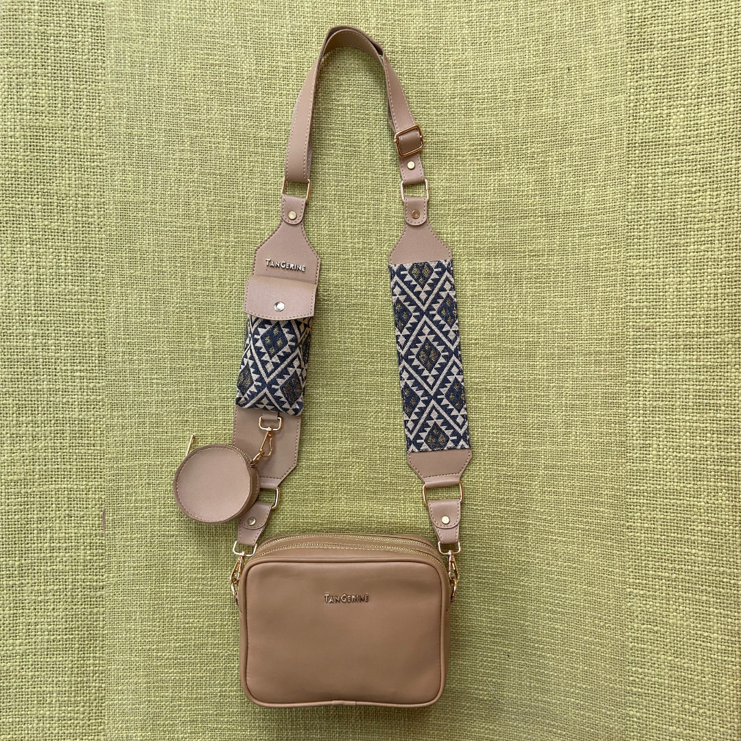 Beige Dual Compartment + Beige with Black & White Diamond plain Pochette Belt