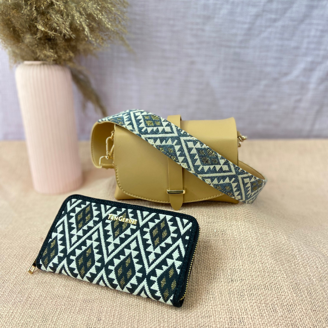 Beige Eva Bag with Light Black Diamond Belt + Big Wallet