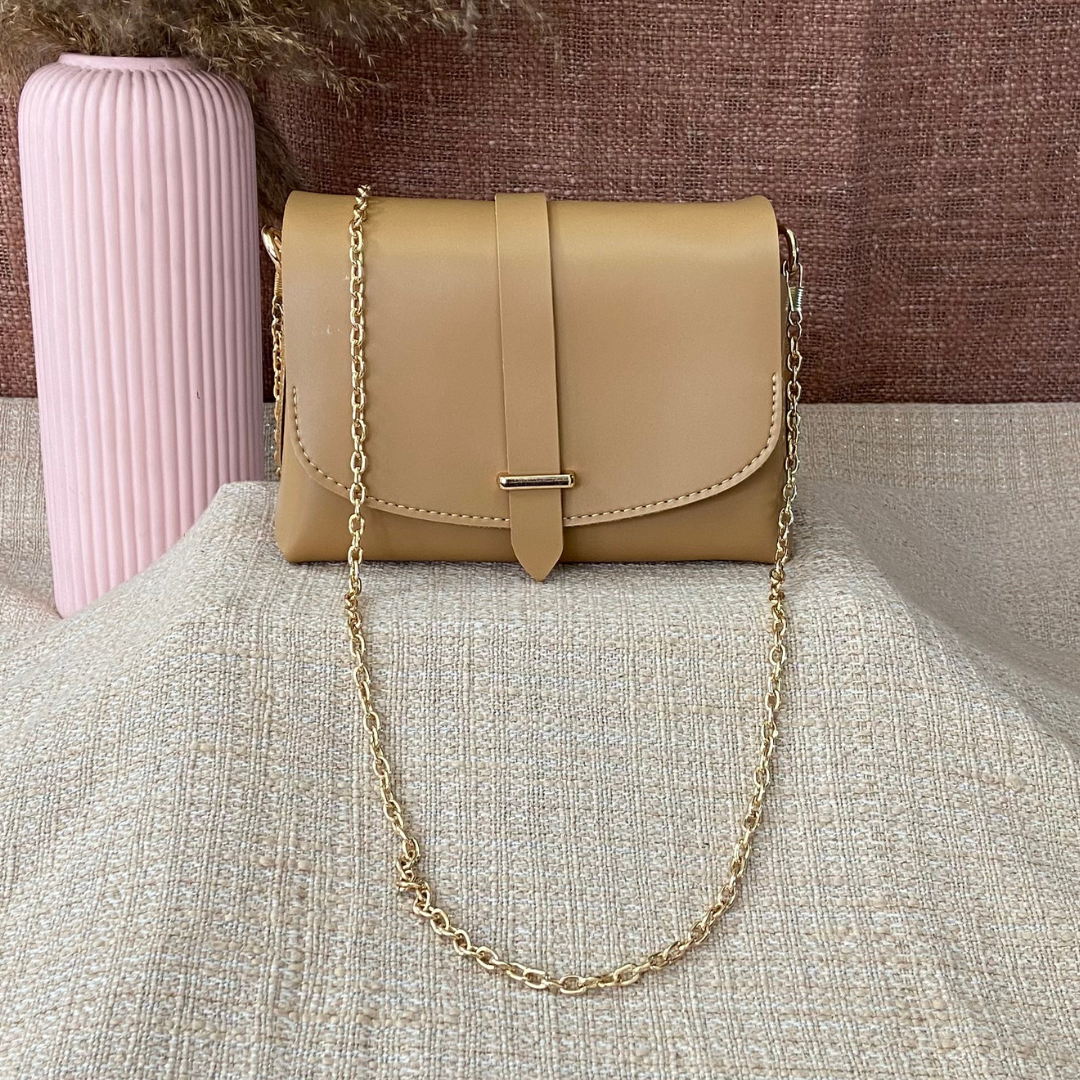Beige Eva Bag with Sling Chain.