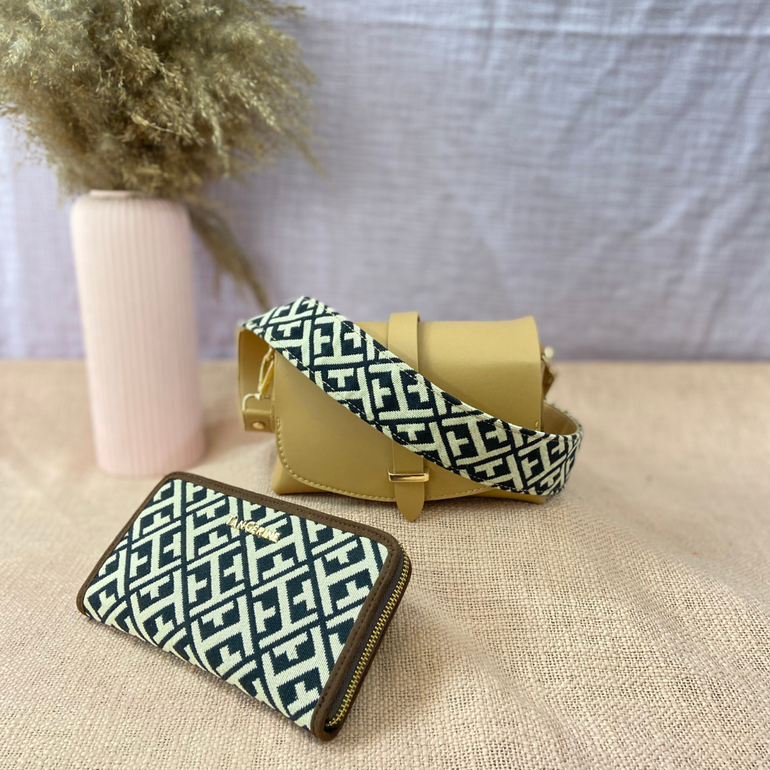 Beige Eva Bag with T-Shape Design Belt + Big & Mini Wallet Combo