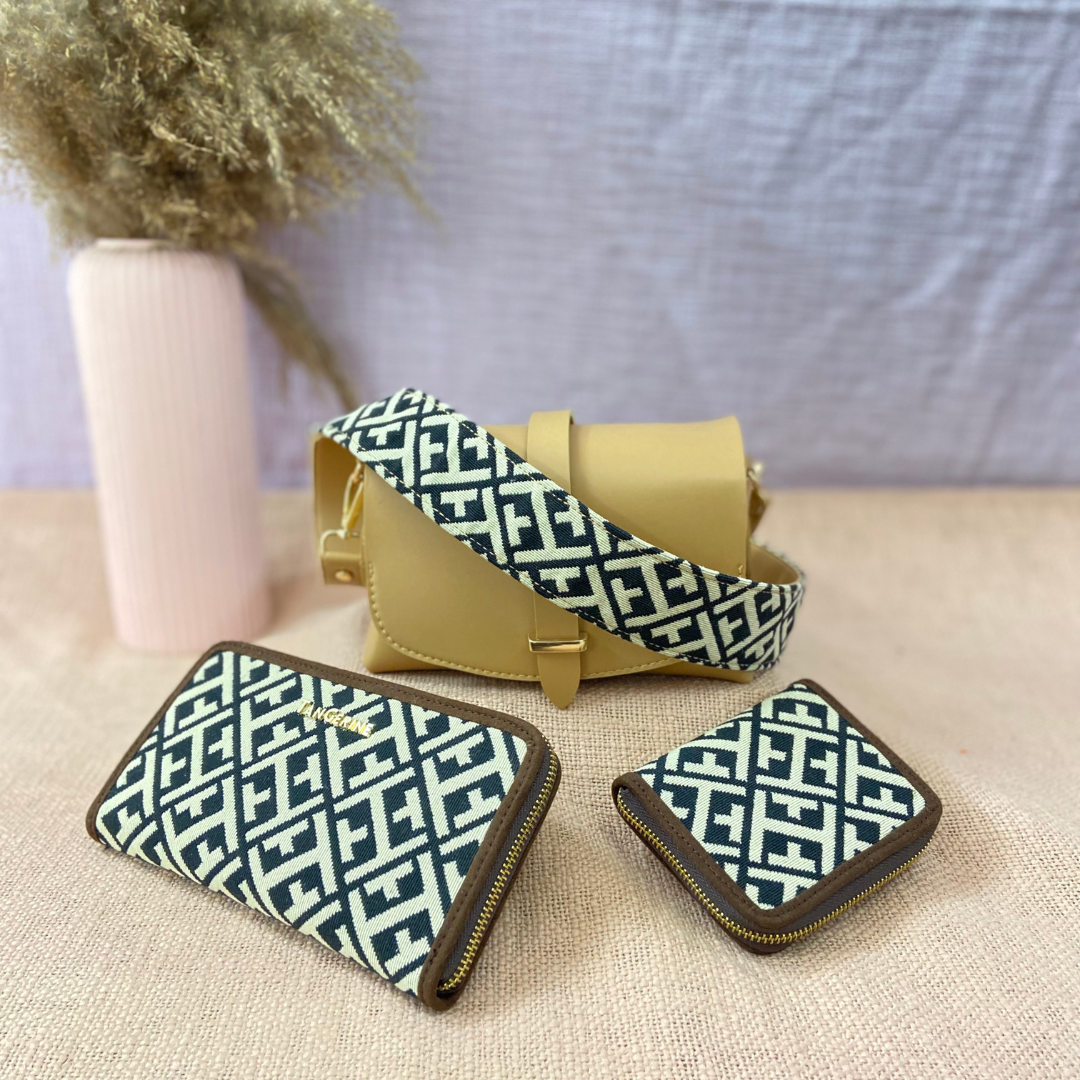 Beige Eva Bag with T-Shape Design Belt + Big & Mini Wallet Combo