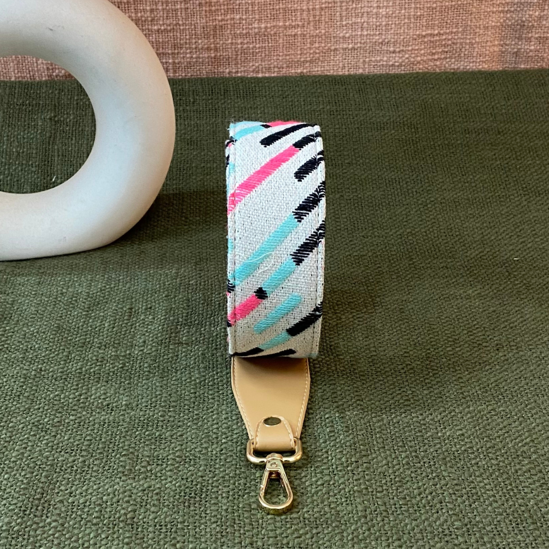 Beige Multi-color Lines Shoulder Strap