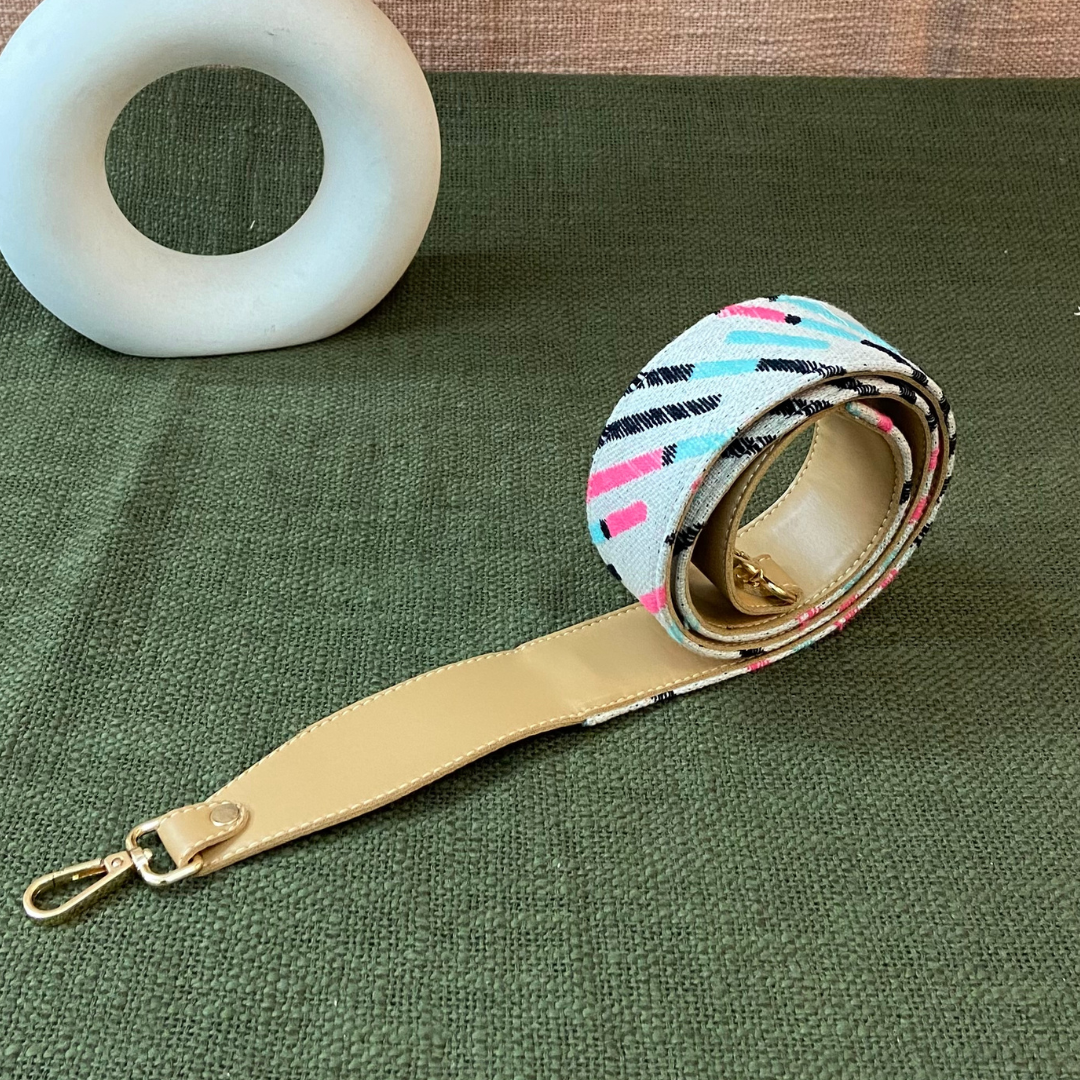 Beige Multi-color Lines Shoulder Strap
