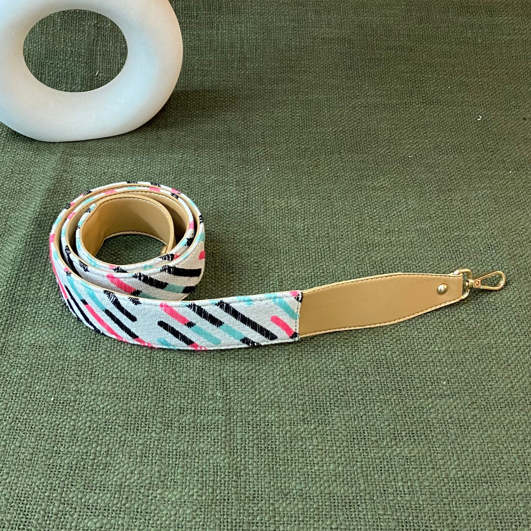 Beige Multi-color Lines Shoulder Strap