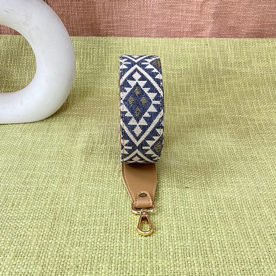 Beige with Light Black & White Diamond Shoulder Strap