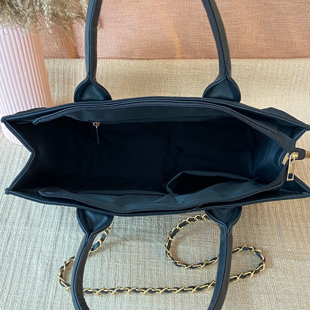 Black Canvas Chain Tote 15inch.
