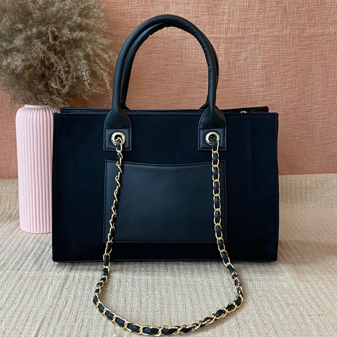 Black Canvas Chain Tote 15inch.