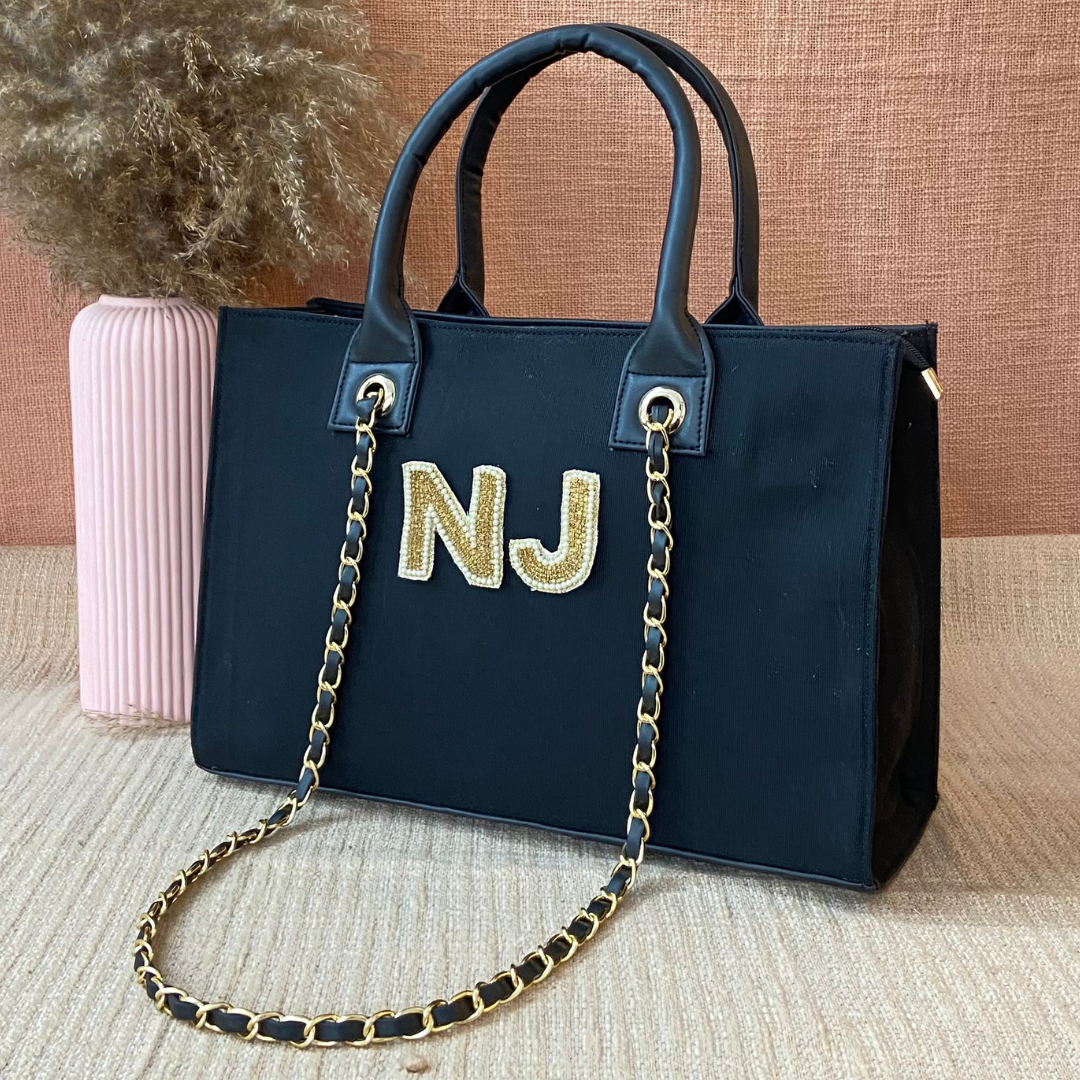 Black Canvas Chain Tote 15inch.