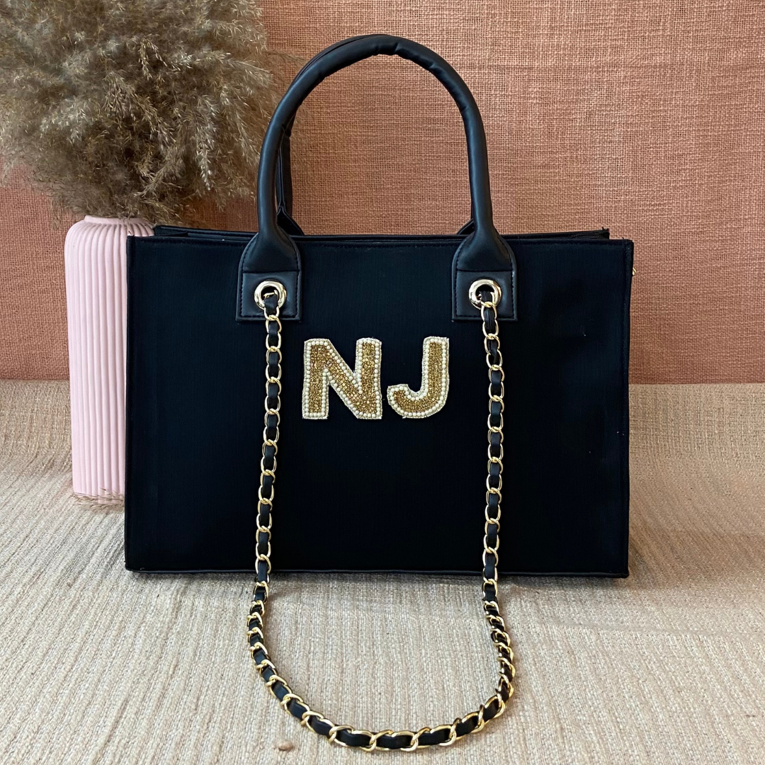Black Canvas Chain Tote 15inch.
