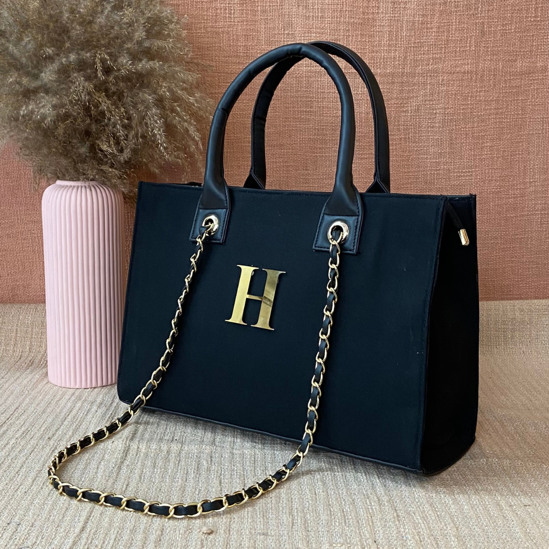 Black Canvas Chain Tote 15inch.