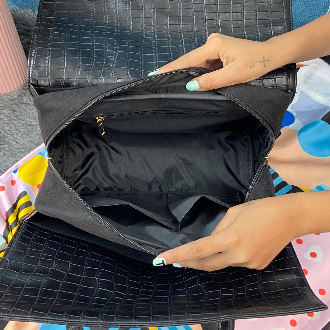 Black Croc Embossed with Black Swede Leera 14inch Bag