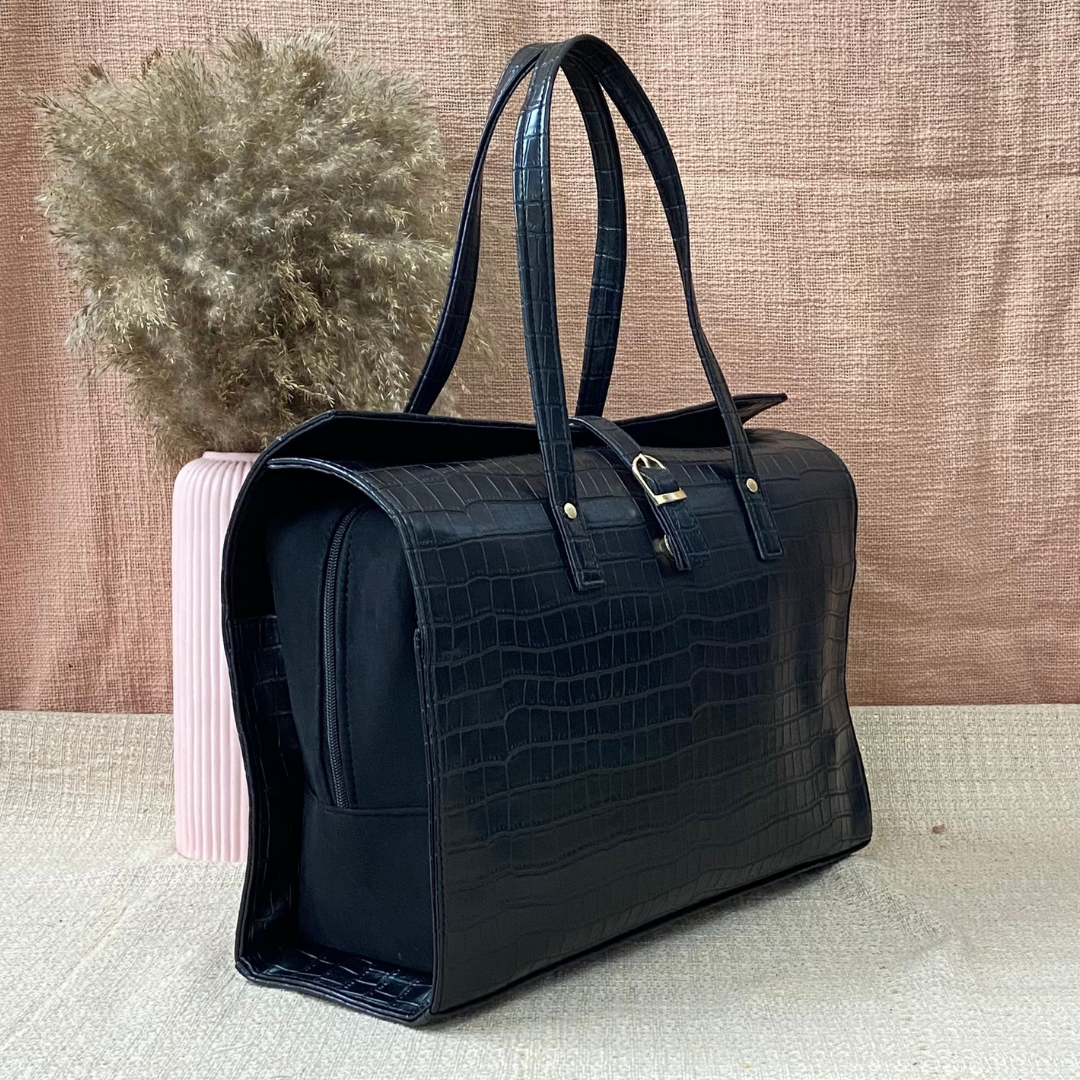Black Croc Embossed with Black Swede Leera 16inch Bag