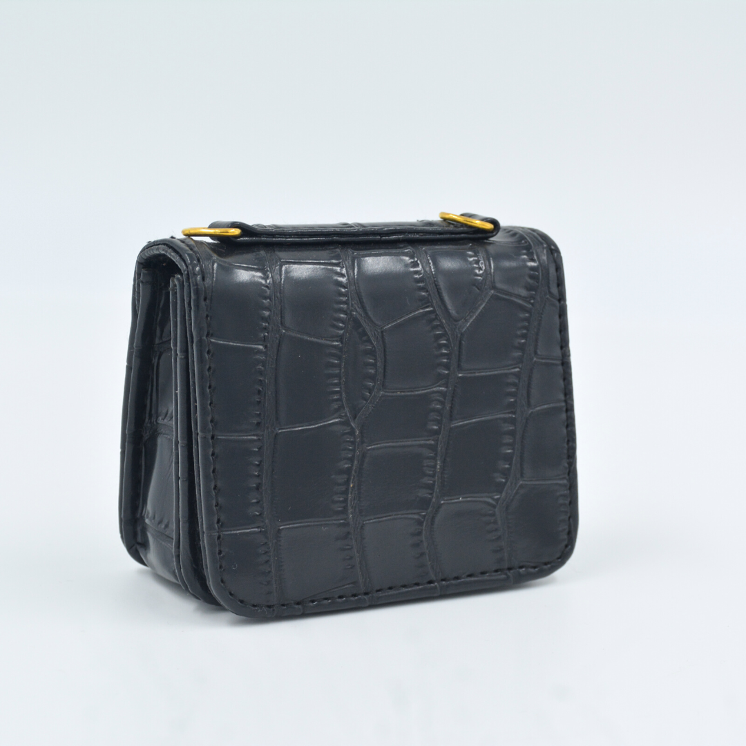 Black Croc Embossed Monogram Bag