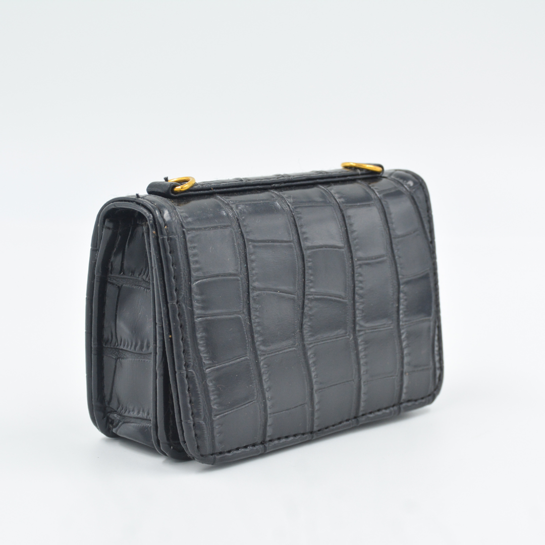 Black Croc Embossed Monogram Bag