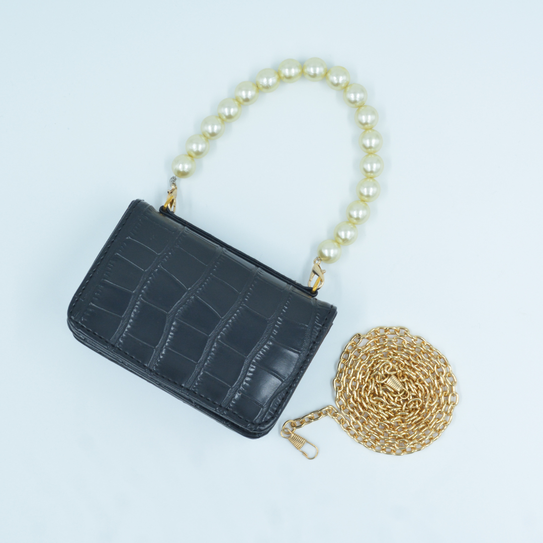 Black Croc Embossed Monogram Bag
