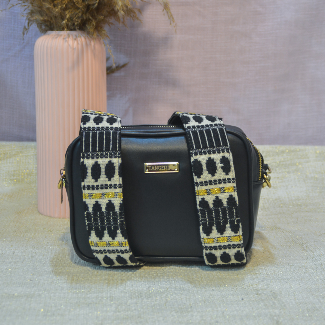 Black Dual Compartment Sling Bag with Black Bullet Belt + Big  Wallet