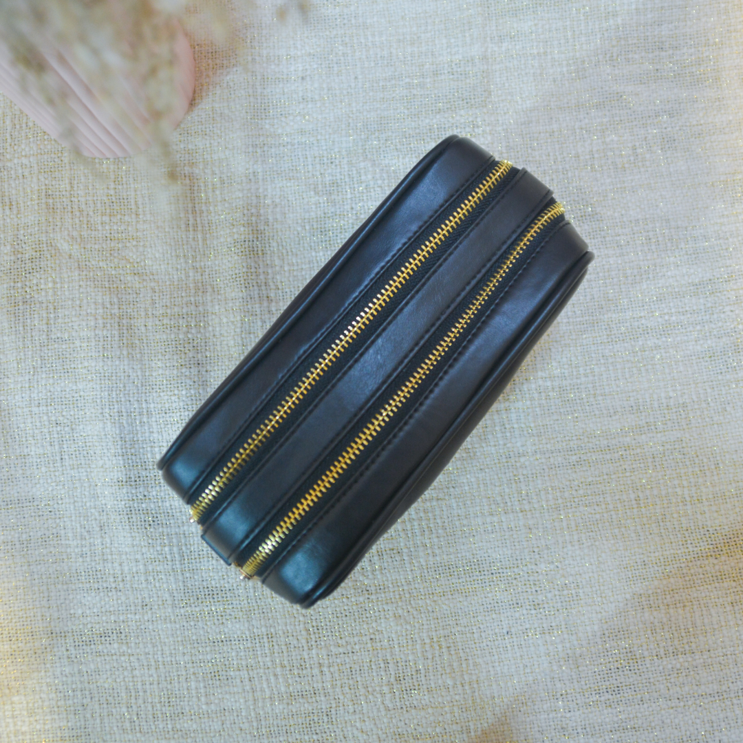 Black Dual Compartment Sling Bag with Black Diamond belt + Big Wallet