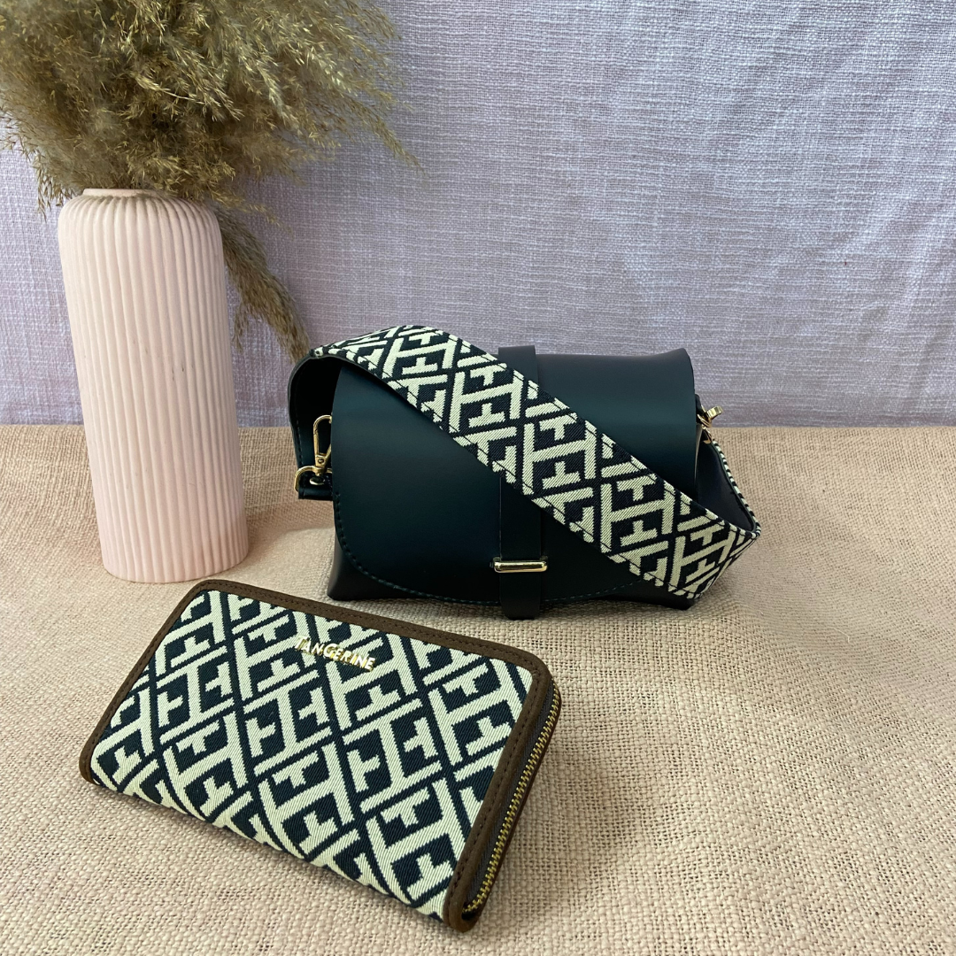 Black Eva Bag with T-Shape Design Belt + Big & Small Wallet Combo