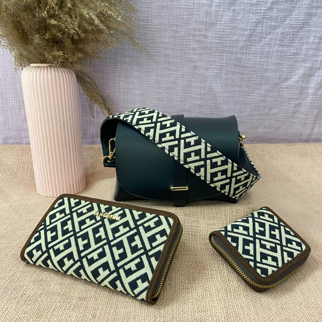 Black Eva Bag with T-Shape Design Belt + Big & Small Wallet Combo