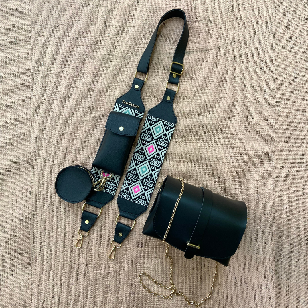 Black Eva + Black with Multi-Color Diamond Pochette Belt.