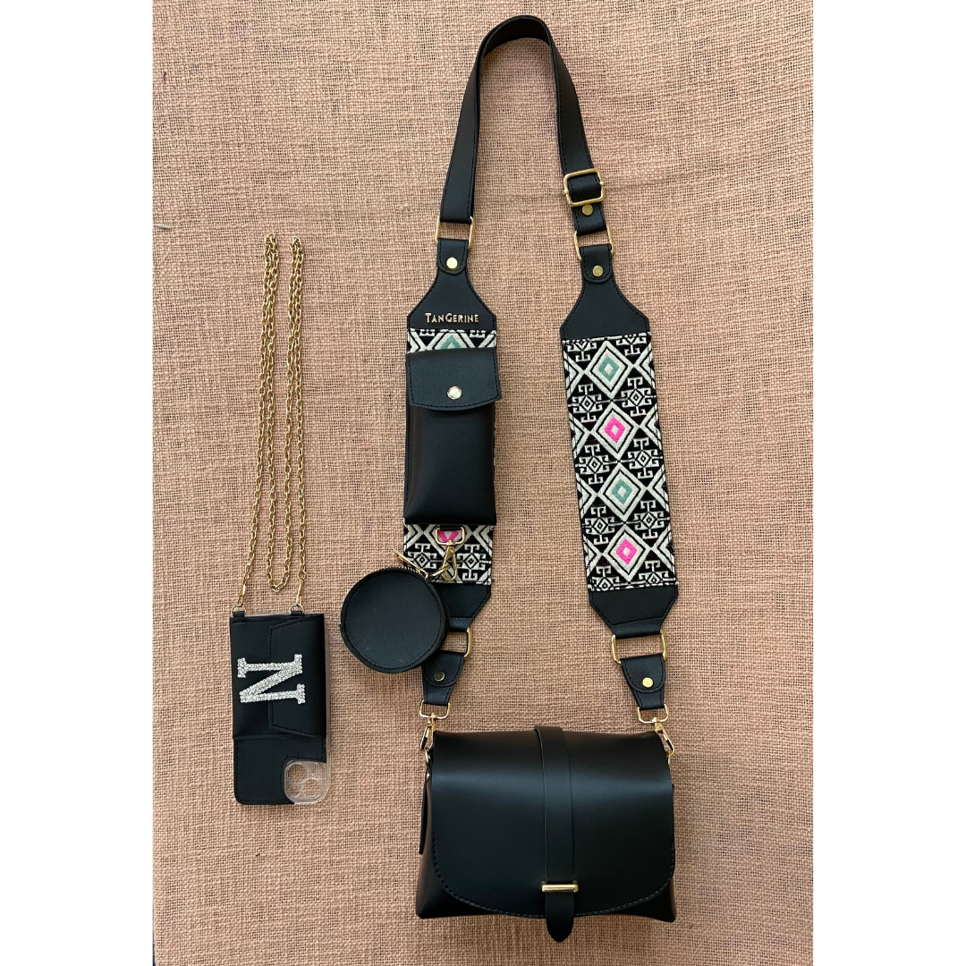 Black Eva + Black with Multi-Color Diamond Pochette Belt with Phone Case