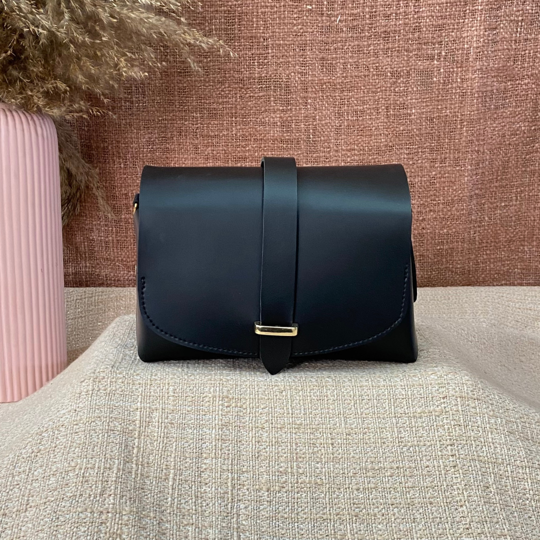 Black Eva Bag with Black & White Vintage Small Print Belt + Big Wallet