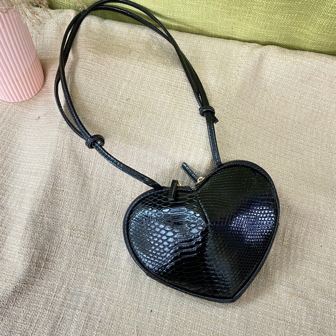 Black Heart Shape Sling Bag Tangerine Handcraft