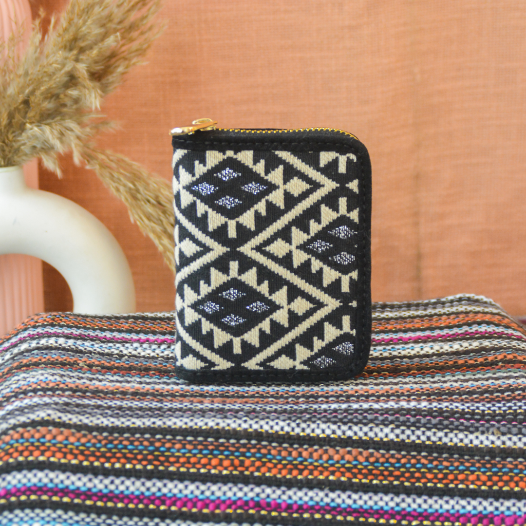 Black Mini Wallet with Diamond Design