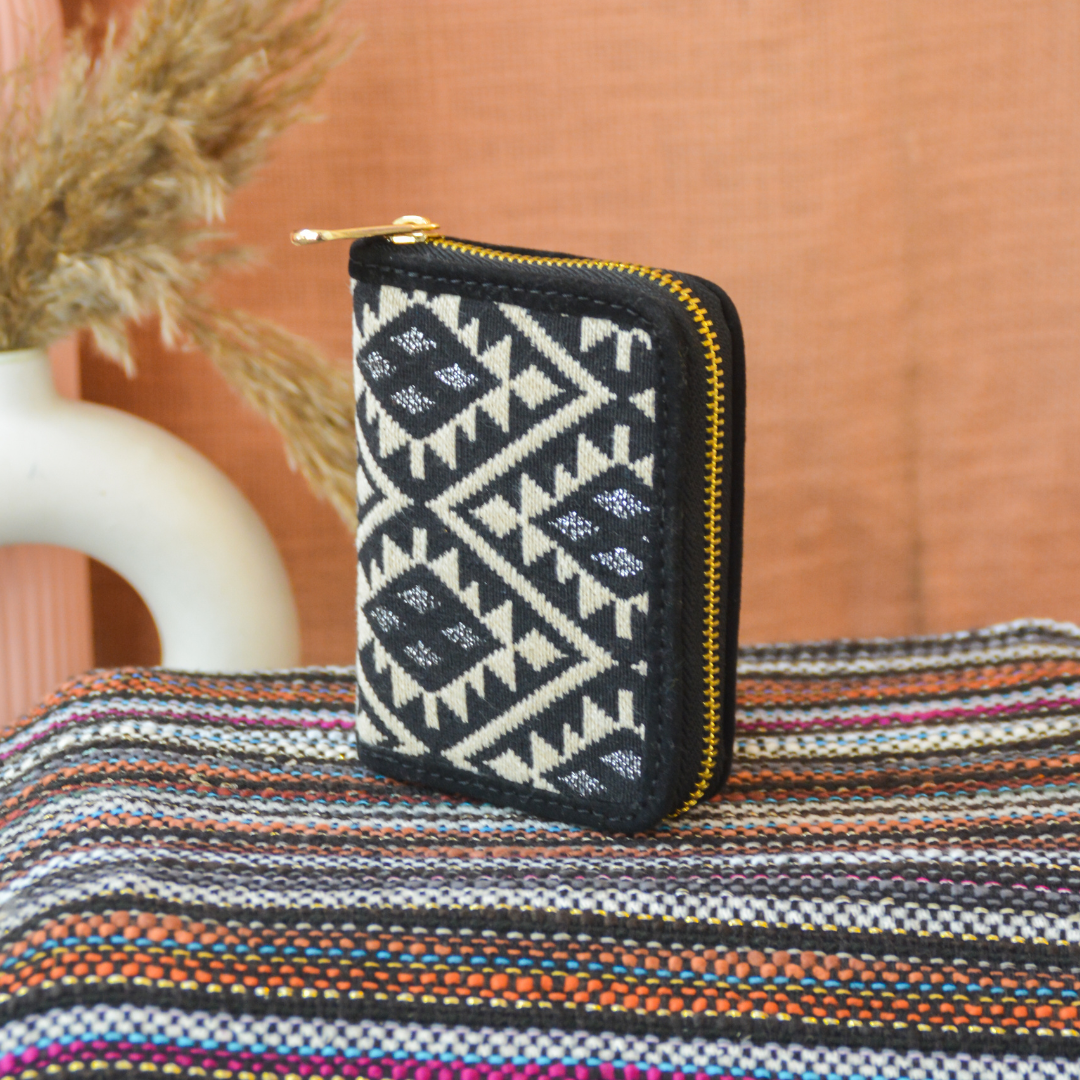 Black Mini Wallet with Diamond Design