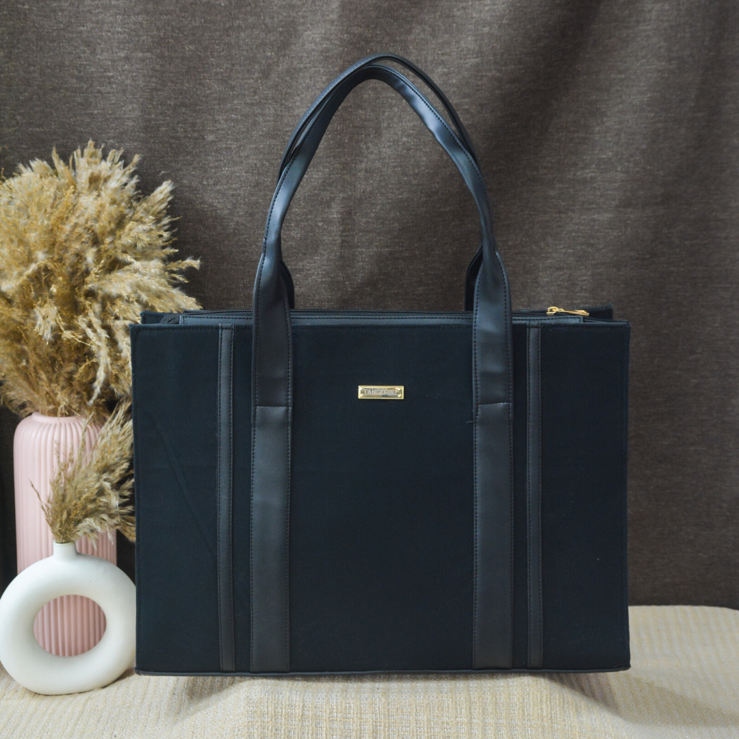 Black Monogram Book Tote Handwork Initials