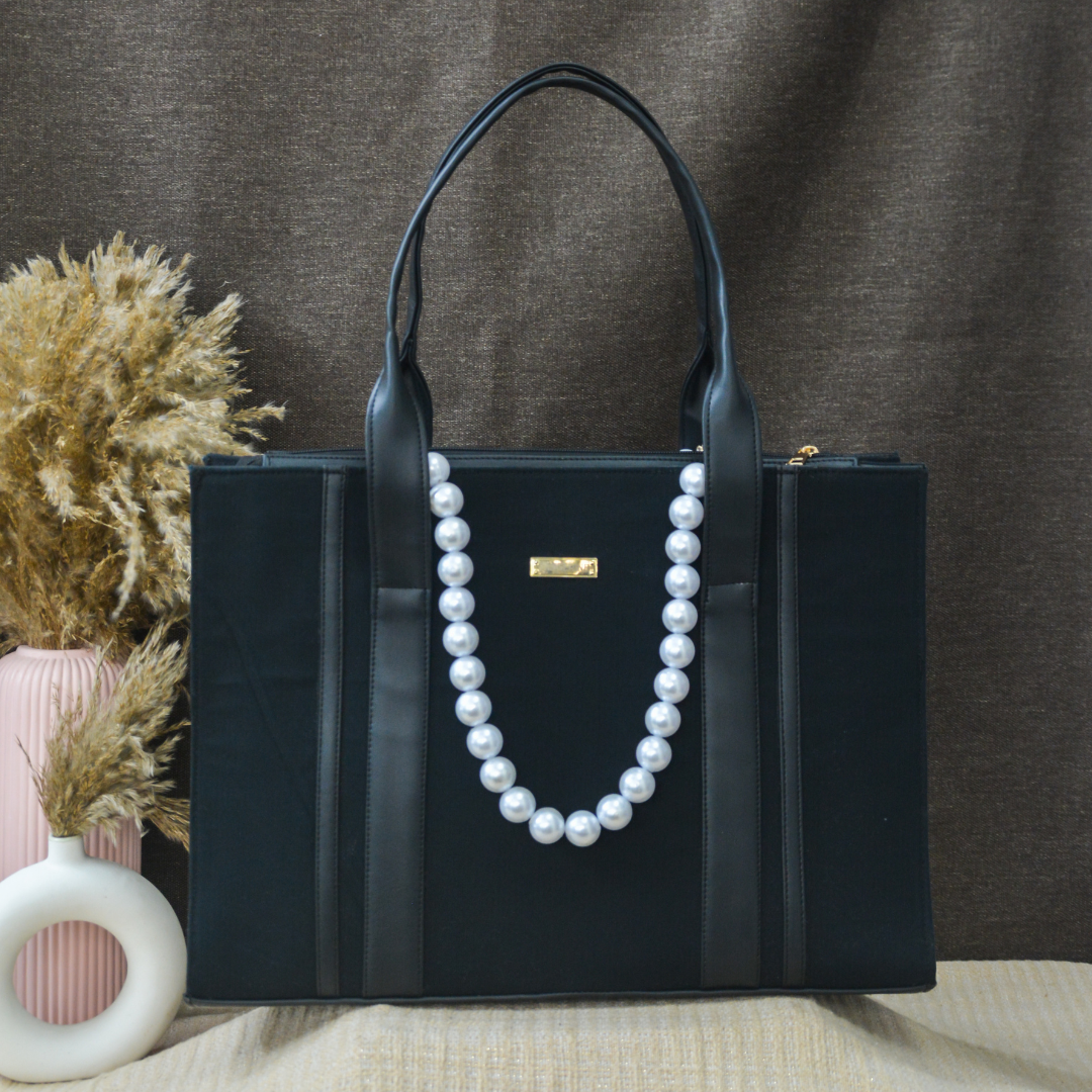 Black Monogram Book Tote Metal Initials