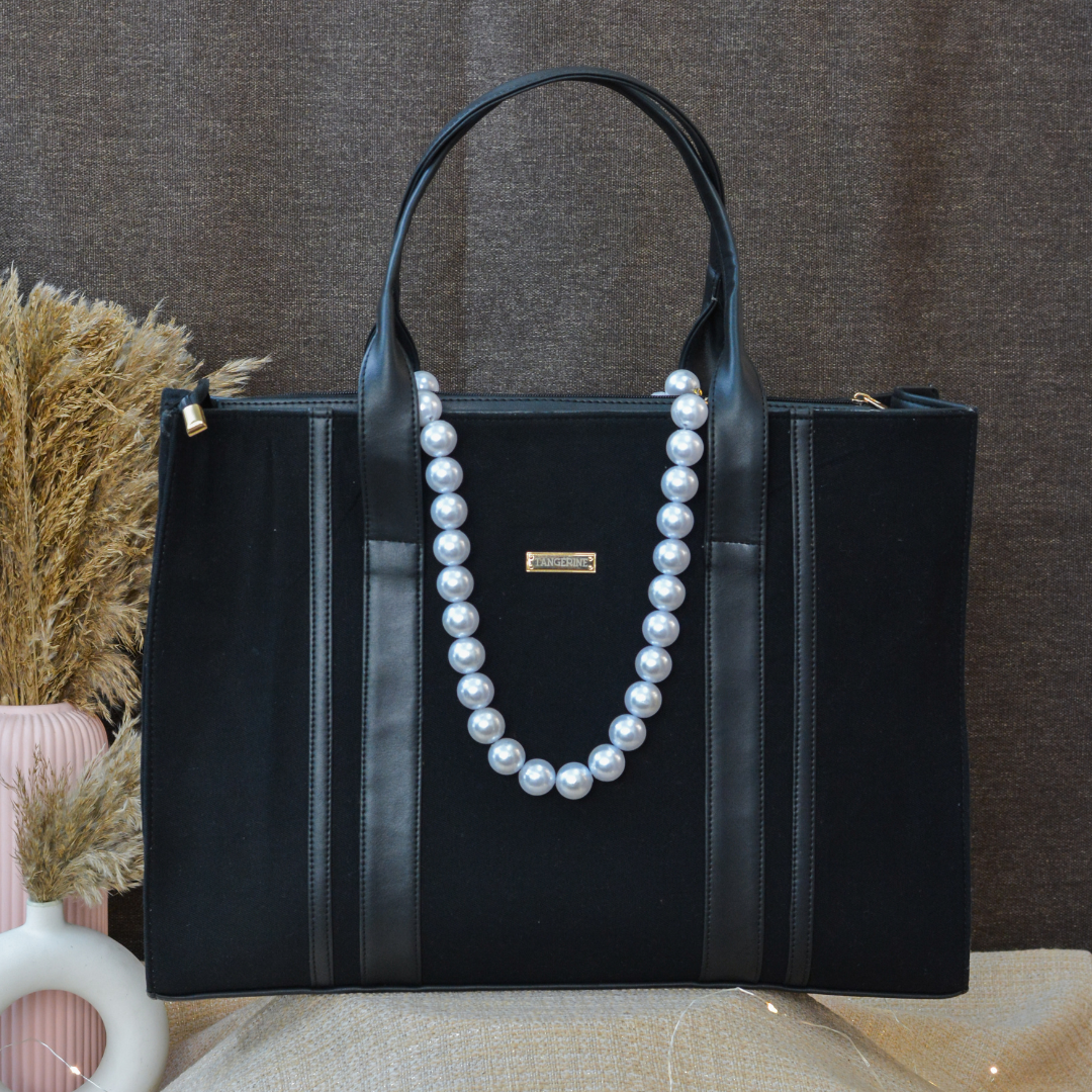 Black Monogram Book Tote Handwork Initials