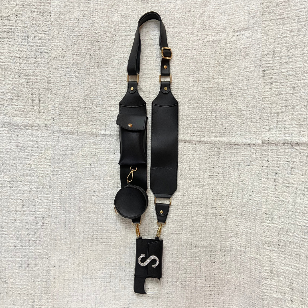 Black Plain Pochette Belt with Phone Case