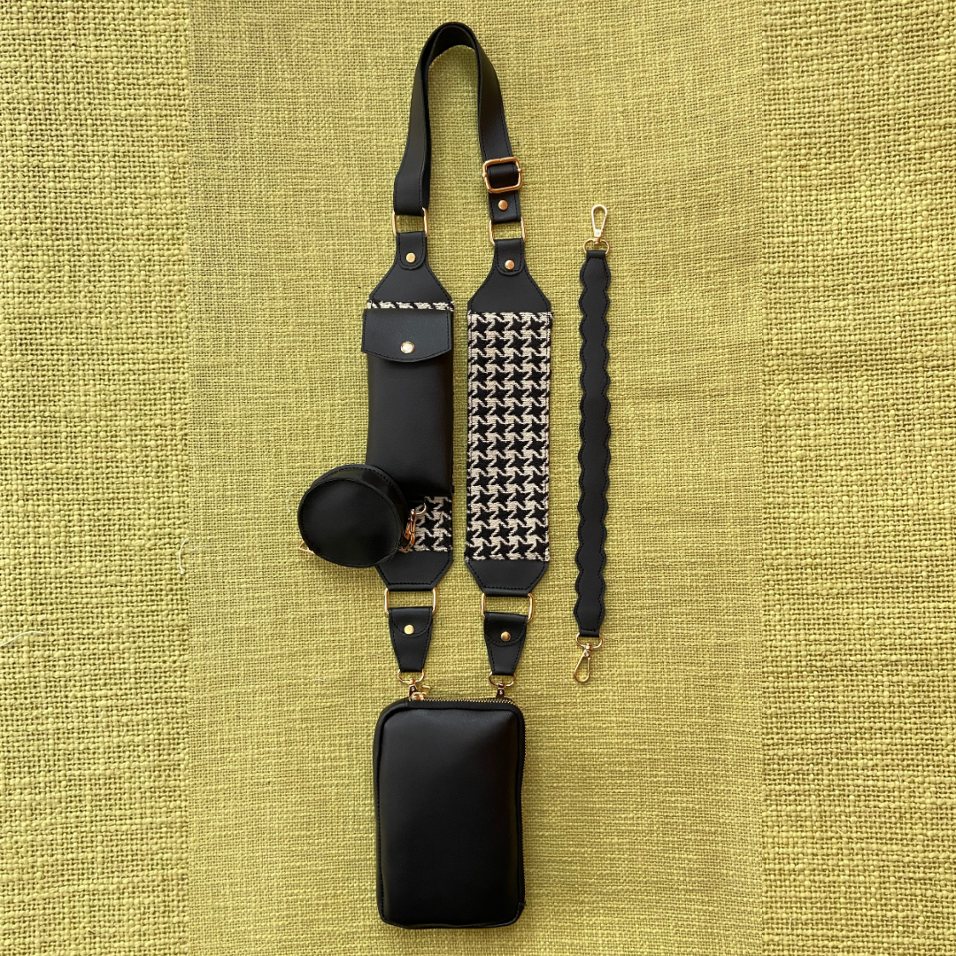 Black Pouch + Black & White Vintage Small Print Pochette Belt.