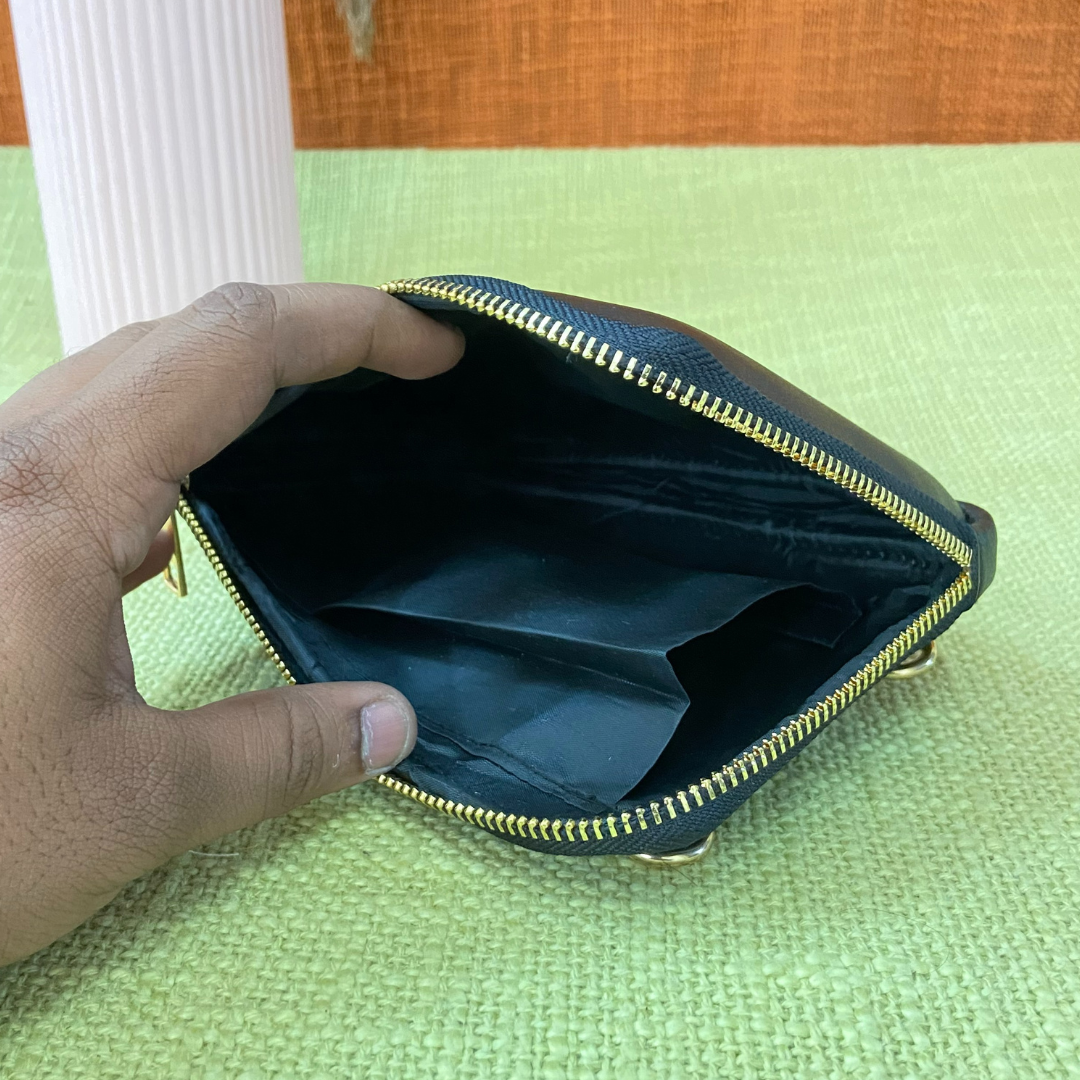 Black Pouch + Black with Multi-Color Diamond Cloth on Pocket Pochette only Belt.