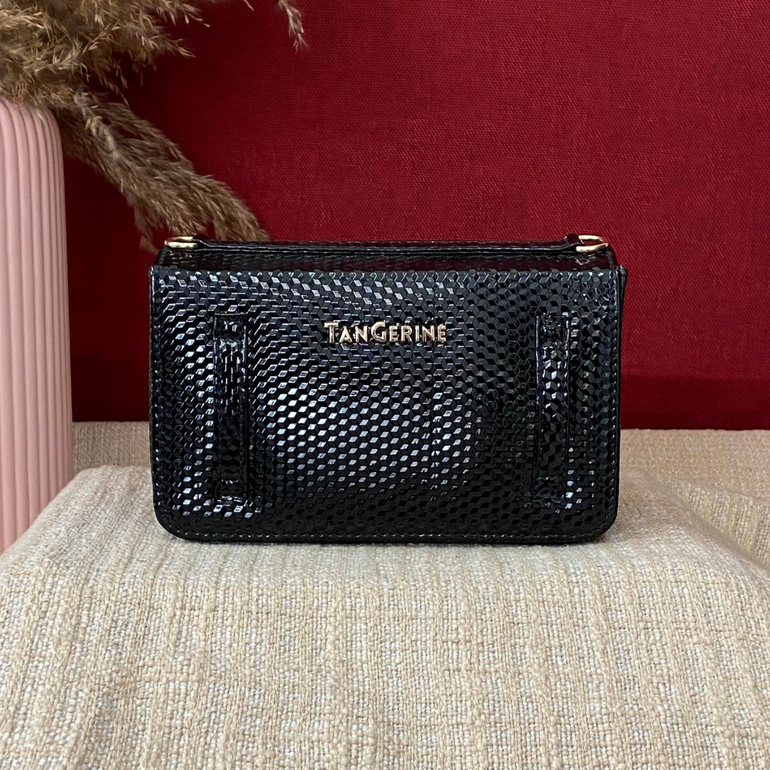 Black Textured Box Style Waist Bag Phone Size