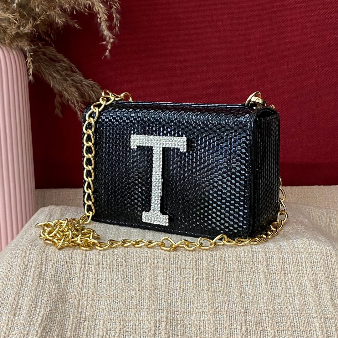 Black Textured Box Style Waist Bag Phone Size