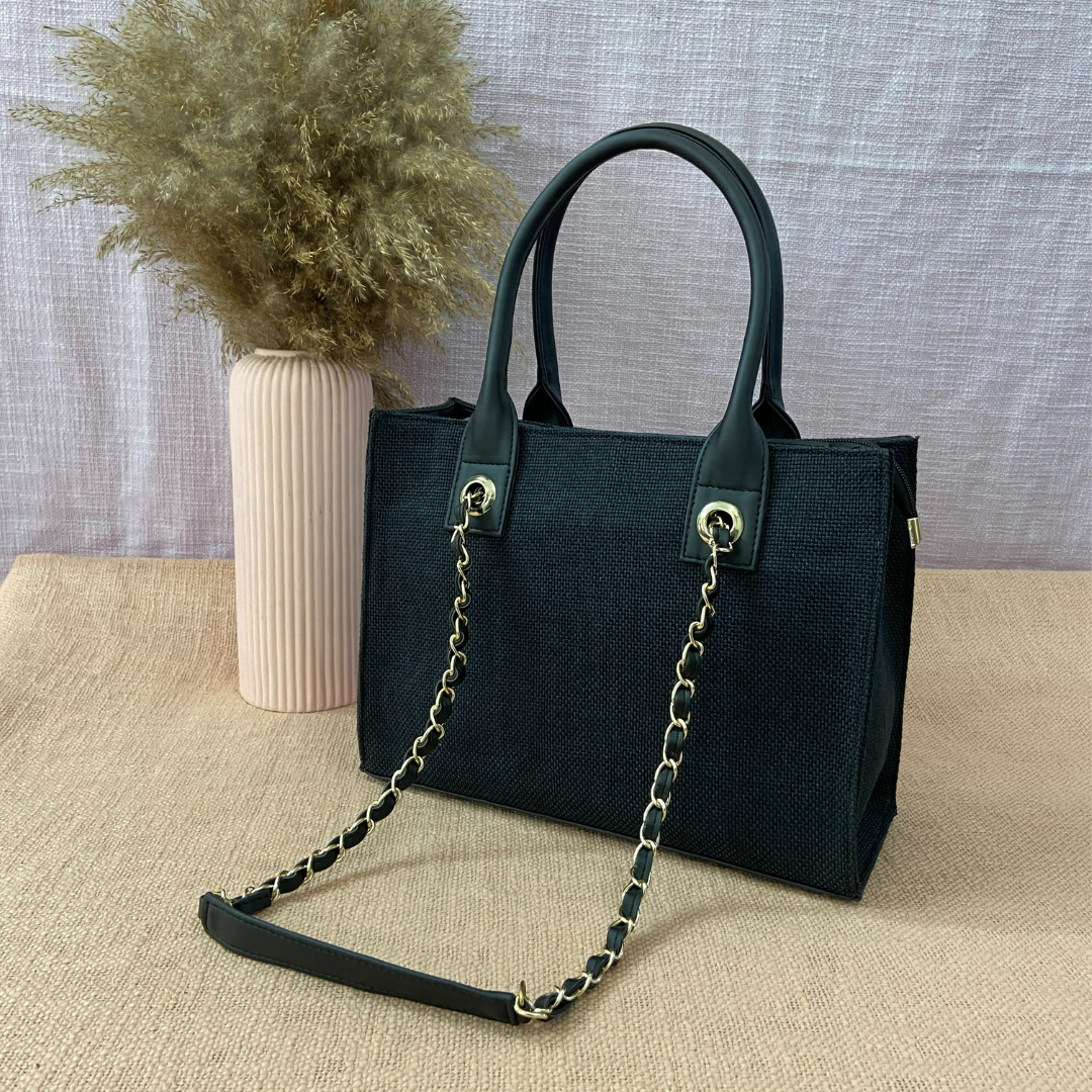 Black Canvas Chain Tote 12inch