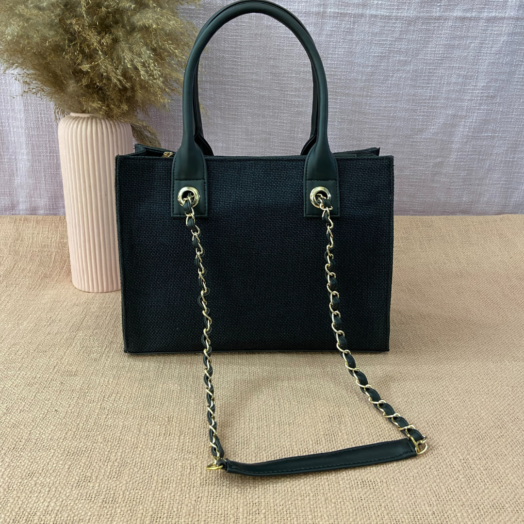 Black Canvas Chain Tote 12inch